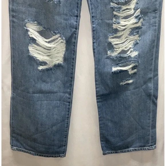 NWT Women's Zenana Wide Leg Button Fly Distresed Ripped Denim Blue Jeans 28 X 32 - Picture 4 of 7